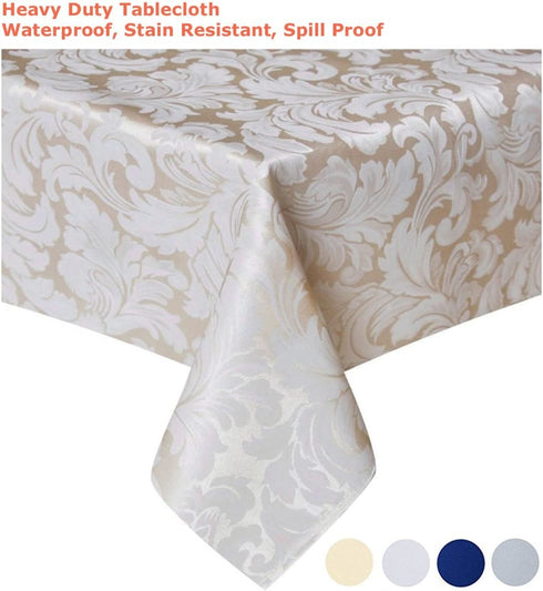 Tektrum 70 X 70 inch Square Damask Jacquard Tablecloth Table Cover - Waterproof/Spill Proof/Stain Resistant/Wrinkle Free/Heavy Duty - Great for Banquet, Parties, Dinner, Kitchen, Wedding (Beige)