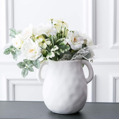 Kimdio Ceramic Flower Vase, Vases for Decor, Decorative Table Floral Vase for Living Room, Indoor Plant, Shelf, Mantle, Table, Office, Wedding Centerpieces/Arrangements,Bottom Waterproof (White)