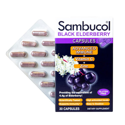 Sambucol Advanced immune black elderberry capsules with vitamin c and zinc, 30 Count