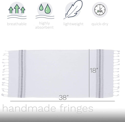 Hand Towels for Bathroom (Set of 3) Boho Turkish Kitchen Towels, Decorative Farmhouse Towels for Kitchen, Fringe Tea Dish Cloth Set, Quick Dry and Highly Absorbent (18 x 38 inches) (Grey)