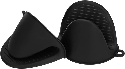 tifanso Silicone Oven Mitts Pot Holders Sets for Kitchen Heat Resistant Small Kitchen Mittens Rubber Air Fryer Mitts Mini Pot Pinch Grip for Cooking and Baking 1 Pair (Black)