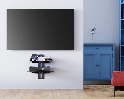 Fenge 2 Tiers Av Shelf Wall Mount Shelf Black Bracket Stand for AV Receiver Component Xbox Cable Boxes Gaming Systems