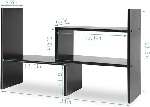 Hotwheel Desk Shelf Organizers and Storage, Expandable Mini Bookshelf for Bedroom, Adjustable Wood Desktop Shelf Black, Home & Office Decor