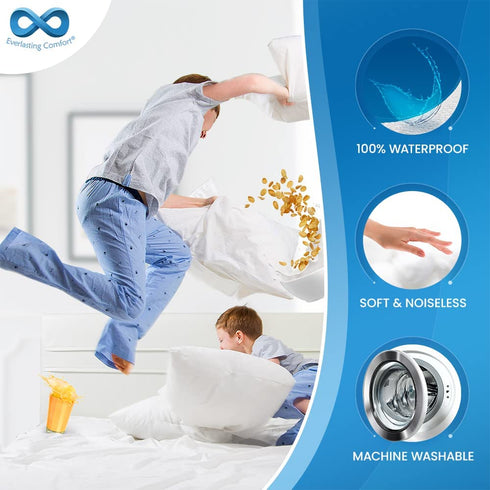 Everlasting Comfort Waterproof Pillow Protectors Standard Size, 2-Pack - Zippered Design to Prevent Bedbugs, Dust Mites and Allergens - Hypoallergenic Pillow Case Cover - Set of 2, White