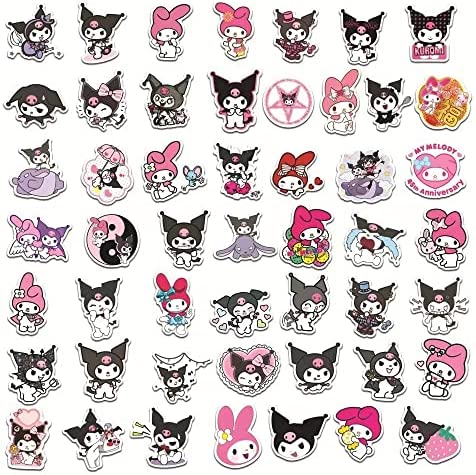 Kuromi and My Melody Stickers Pack| 50pcs Cute My Melody Kuromi Sanrio Stickers for Laptop Water Bottle Travel Case Phone Skateboard - Vinyl Waterproof Kawaii Stickers for Kids Adults Teens Girls
