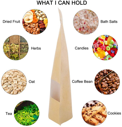 Moretoes 120pcs Kraft Stand Up Pouches 5.9—8.6 Inches, Ziplock Stand Up Bags with Matte Window, Reusable, Heat-Sealable