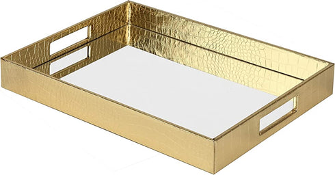 Vixdonos Decorative Mirror Tray Gold Serving Tray Bathrooom Vanity Tray for Makeup on Dresser or Coffee Table,16.2'' X 12.2" X 2''