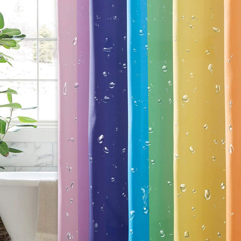 KGORGE Shower Curtain for Bathroom - Farmhouse Shower Curtain Rainbow Stripe Pattern Boho Waterproof Washable Curtain for Bathtub Camper Backdrop, 72 x 72 inches, Hooks Included