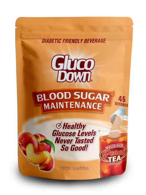 GLUCODOWN, Maintain Healthy Blood Sugar, Delicious Peach Tea Mix, Diabetic Friendly, 45 Servings, 1 Resealable Package.