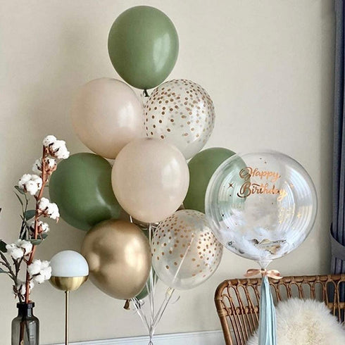 GIHOO 137PCS Olive Green Balloon Garland Arch Kit White Gold Confetti Balloons Retro Green Balloon and Gold Metallic Chrome Latex Balloons Set for Wedding Birthday Balloons Baby Shower Decorations