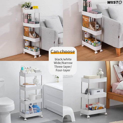 Wiisto Assembly Slim Storage Cart Mobile Shelving Unit Organizer Slide Out Storage Rolling Utility Cart Tower Rack for Kitchen Bathroom Laundry Narrow Places (White, 35.03 * 14.76 * 5.1in)