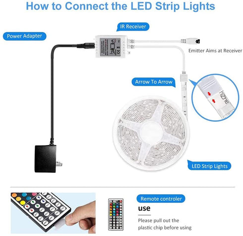 DAYBETTER Led Strip Lights 16.4ft Waterproof Color Changing Led Lights with Remote Controller