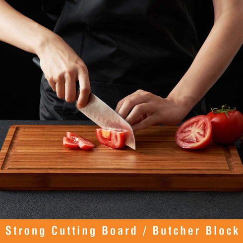 Wood Cutting Board for Kitchen, 1" Thick Butcher Block, Cheese Charcuterie Board, with Side Handles and Juice Grooves, 16x11"