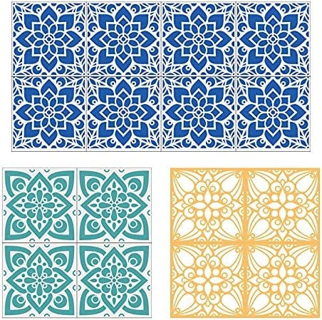 Floor Stencil,Wall Stencil,Lotus Tile Stencil,Floor Stencils for Painting Floors 12x12,Reusable Wall Stencil for Painting Large Pattern Set of 3