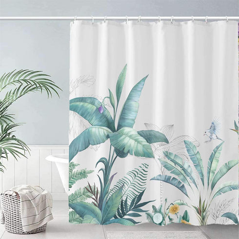 CHICHIC 71x71 Inch Shower Curtain for Bathroom Shower Curtain Set Fabric Shower Curtain with Hooks Thickening Waterproof Bathroom Decorations Tropical Leaves Shower Curtain