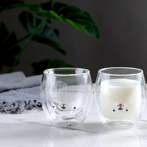 Cute Mugs Glass Double Wall Insulated Glass Espresso Cup, Coffee Cup, Tea Cup, Milk Cup, Best gift for Office and Personal Birthday (Cat)