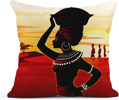 ArtSocket Set of 4 Linen Throw Pillow Covers Oil Painting African Art Ethnic Tribe Lady Livingroom Lips Decorative Pillow Cases Home Decor Square 18x18 inches Pillowcases