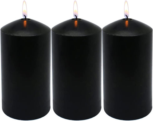 3 Pack 3x6 Inches 70 Hour Long Burning Unscented Pillar Candles, Dripless and Smokeless Candles for Home Weddings Restaurant Spa Church - Black