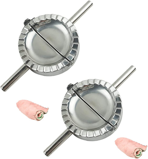 MGGi 2Pcs Stainless Steel Ravioli Mold Pierogi Dumpling Maker,X-Large Size 5" Goya Empanada Press Mold,Ravioli Mould Crimper,Wonton Wraper Dough Cutter,for Pie Ravioli Dumpling Pastry,With long handle