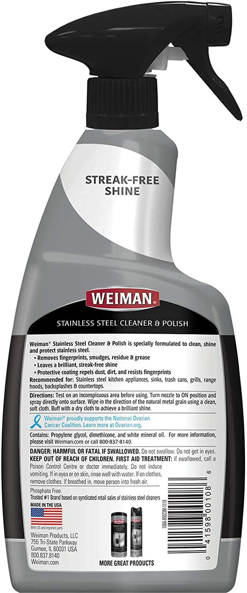 Weiman Stainless Steel Cleaner and Polish - Microfiber Cloth - Protects Appliances from Fingerprints and Leaves a Streak-Free Shine for Refrigerator | Dishwasher | Oven | Grill