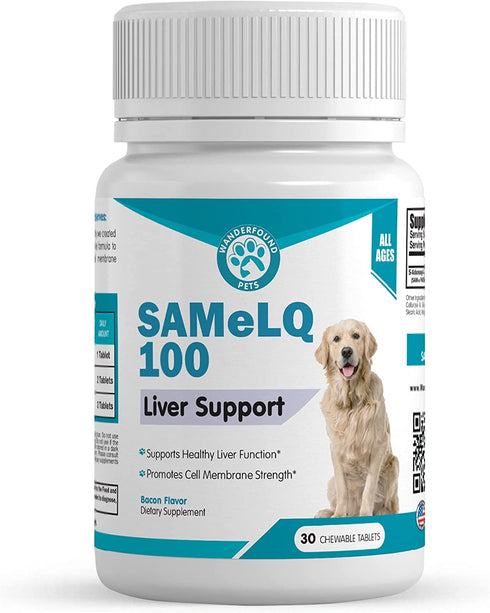 SAMeLQ 100, Liver Support for Dogs, SAM e Chewable Hepatic Support for Dogs, Promotes Cell Membrane Strength, Bacon Flavor (30 Count)