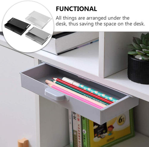 NUOBESTY 3pcs Under Desk Drawer Organizer Slide Out Hidden Table Storage Drawer Tray Self- Adhesive Stationery Pencil Holder for Office School Home