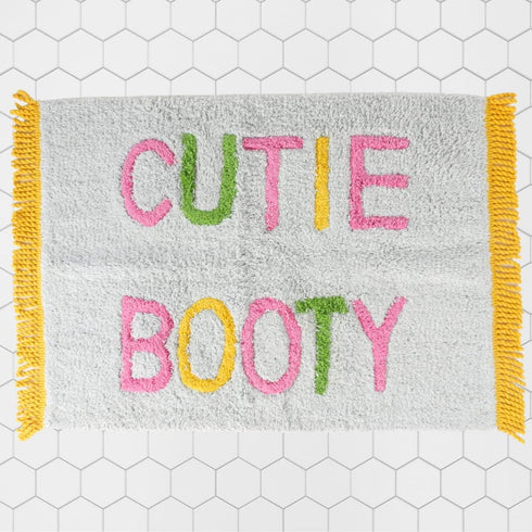 Cute Bath Mat for Bathrooms - Check Out Your Cutie Booty Funny Bath Mat, Thick Plush Cotton Absorbent Bath Mat, Bathroom Mats, Fun Bath Mats for Bathroom, Cute Blue Bathroom Rugs by The Happy Human Co