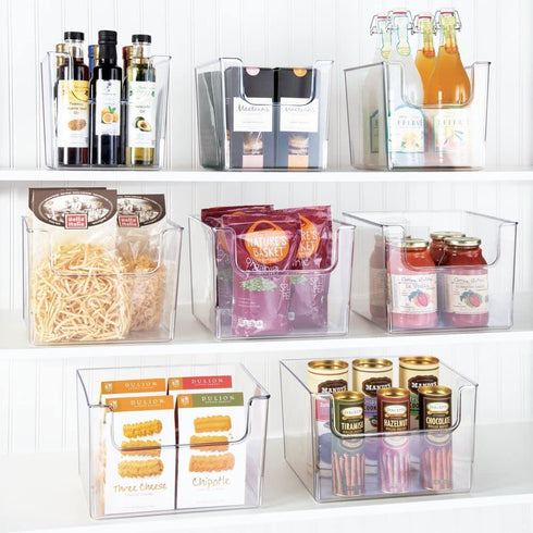 mDesign Plastic Open Front Food Storage Bin for Kitchen Cabinet, Pantry, Shelf, Fridge/Freezer - Organizer for Fruit, Potatoes, Onions, Drinks, Snacks, Pasta - 10" Wide - Clear