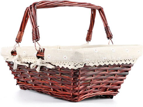 Wicker Basket Gift Baskets Empty Rectangular Willow Woven Picnic Basket Cheap Easter Candy Basket Large Storage Basket Wine Basket with Handle Egg Gathering Wedding Basket (Brown)