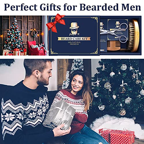 Beard Kit for Men Gifts - Beard Care Kit Gifts Set with Beard Oil, Beard Balm, Beard Brush & Comb, Scissors - Men Stocking Stuffers Christmas Gifts for Men Dad Husband Grandpa Brother Boyfriend