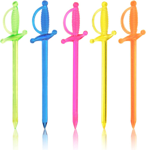True Spear Appetizer Picks, Mini Sword Toothpicks, Party Supplies, Multicolor, Food-Safe Plastic, Set of 50