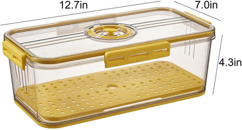 Refrigerator Organizer Bins,Stackable Produce Saver Organizer Bin Storage Containers with Removable Drain Tray for Fridge, Cabinets, Countertops and Pantry(Yellow-M)