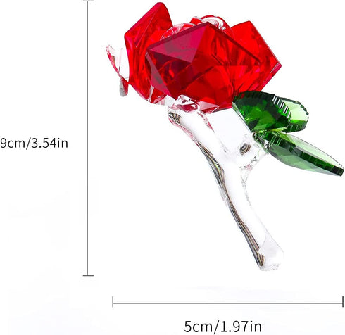 LZYUANHEN Crystal Rose Flower Paperweight Figurine Collectible Greeting Card - Anniversary Wedding Valentine's Day Gift Centerpiece Ornament Red Rose