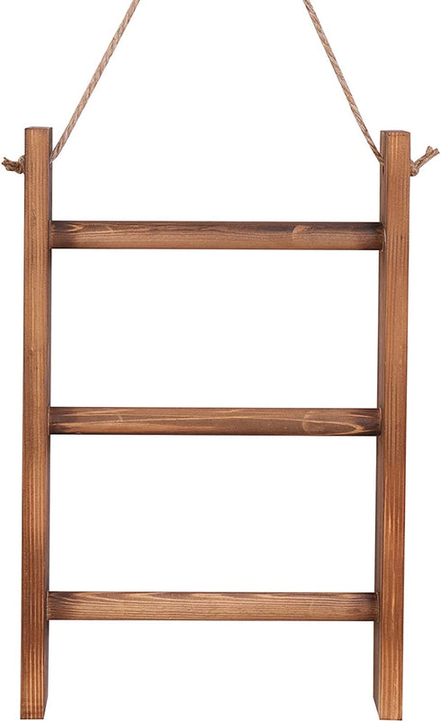 Ladder Towel Rack Wall Hanging Rustic Wood Blanket Holder for Bathroom Farmhouse Decor Ladder Hand Towels Stand with Rope Wall-Mounted Towel Storage Rack Shelf.(Brown)