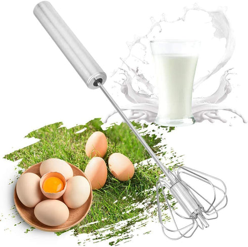 Eggbeater, Semi-Automatic Manual Eggbeater, Stainless Steel Semi-automatic Rotary Eggbeater, Hand-Push Rotary Mixer, Semi-Automatic Eggbeater Use to Eggs, Flour, Milk, Cream and Coffee 3 Pack