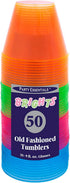 Party Essentials Plastic Cups, 50-Count, Assorted Neon
