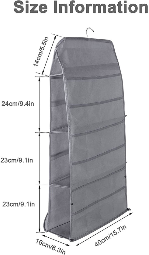 ELUCHANG 4-Shelf Hanging Closet Organizer, Handbags Holder with 2 Sturdy Hooks for Closet,Grey