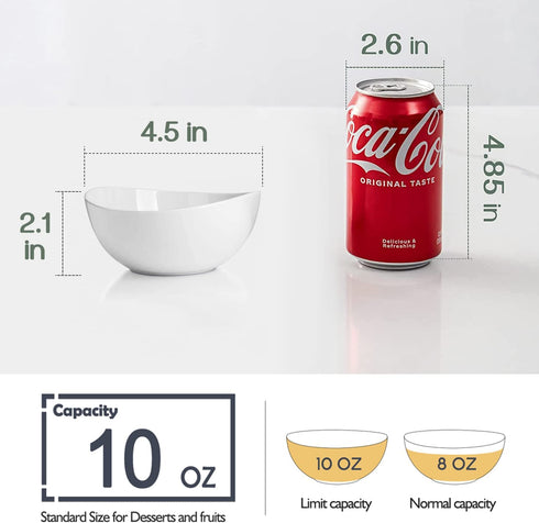 Taeochiy 10 Ounce Small Bowls, Ceramic Dessert Bowls for Cereal, Soup, Ice Cream, Small Serving Bowls Set for Kitchen, Set of 6, White