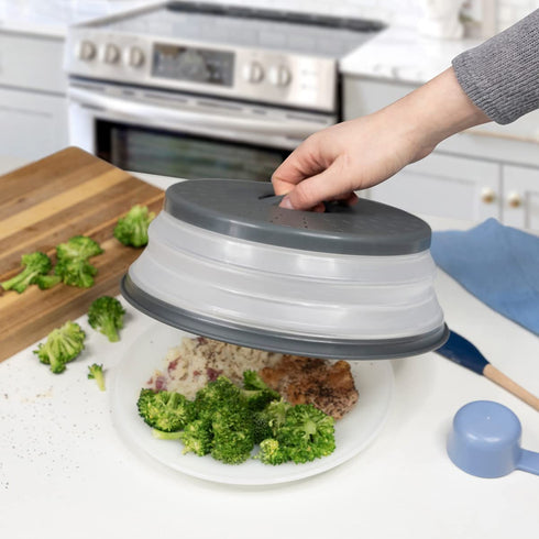 Tovolo - 81-31531 Vented Collapsible Microwave Splatter Proof Food Plate Cover With Easy Grip Handle Dishwasher-Safe, BPA-Free Silicone & Plastic, 10.5" Round, 10.5 inch, Charcoal