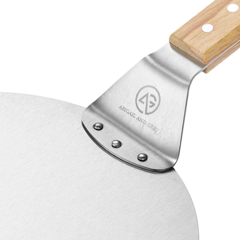 Metal Pizza Peel with Handle by ABIGAIL AND GREY - Stainless Steel Pizza Paddle and Pizza Spatula for Baking Homemade Pizza and Bread - Round 10" with Wood Handle