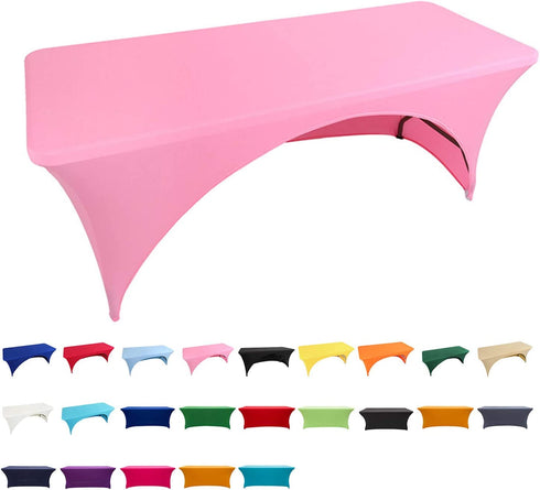 Spandex Fitted Stretch Tablecloth Rectangular Polyester Table Cover for Wedding Banquet Party ( 6 ft. Open Back, Pink )