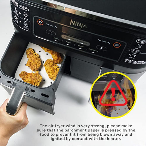 100Pcs Parchment Paper for Ninja Foodi XL Dual Air Fryer, Pre-Cut Food Safe Baking Mat for Ninja DZ401, with 2 Non-Stick Liners and Cheat Sheet Set Accessories