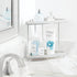 mDesign Metal 2-Tier Corner Storage Organizing Caddy Stand for Bathroom Vanity Countertops, Shelving or Under Sink - Free Standing, 2 Plastic Shelves - Light Gray/Chrome