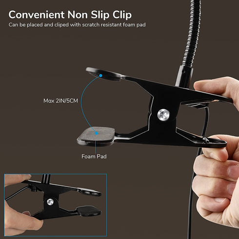 Clip on Desk Lamps,48 LEDs 360°Flexible Gooseneck Reading Table Light,3 Color Modes, 10 Dimmable Brightness, Eye-Caring USB Clamp Books Night Light for Home, Office, Dorm, Study, Work (Black)