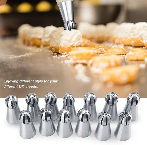 Bakes Flower Nozzles, 13pcs Icing Piping Tips Cupcake Decorating Kit Russian Icing Piping Nozzles Tips Pastry Cake Butter Cream DIY Decor Baking