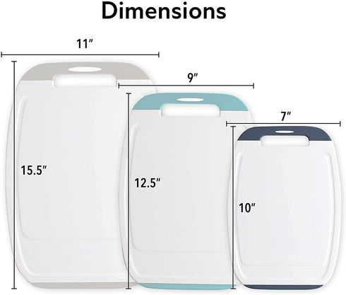 Neoflam Microban Protection Cutting Board 3 Piece Set, Stain & Odor/BPA Free, Reversable Board, Upgraded Larger Juice Groove, Non-Slip EZ Grip Handle, Dishwasher Safe,Grey