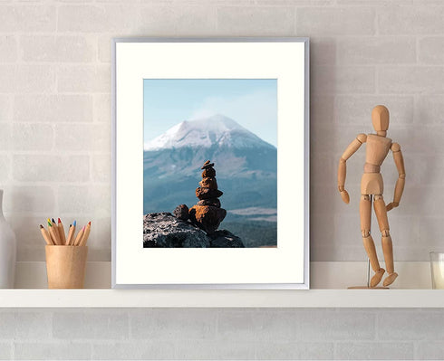 Frametory, 11x14 Aluminum Frame for 8x10 Picture Includes Ivory Mat for Wall Display, Sawtooth Hanger, Swivel Tabs, Spring Clips Great for Photos, Artworks, Posters (Silver, 2-Pack)