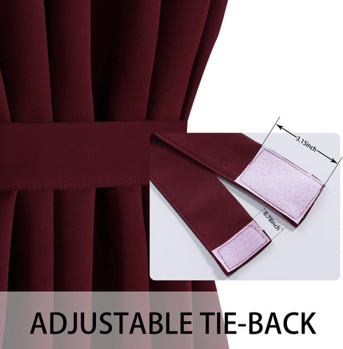 LUSHLEAF French Door Curtains, Thermal Insulated Drapes Rod Pocket Blackout Privacy Panel for Living Room Patio Glass Door Window with Tieback Set of 2 Panels, 54 x 40 inch, Burgundy