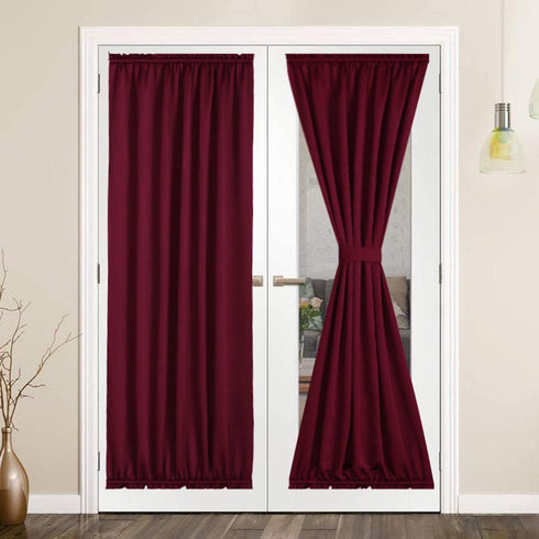 LUSHLEAF French Door Curtains, Thermal Insulated Drapes Rod Pocket Blackout Privacy Panel for Living Room Patio Glass Door Window with Tieback Set of 2 Panels, 54 x 40 inch, Burgundy