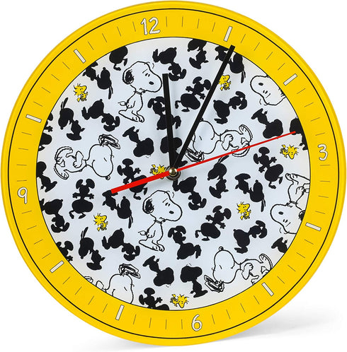 Mark Feldstein & Associates Peanuts Snoopy & Woodstock 12in Round Wall Clock | Yellow, Glass Clock